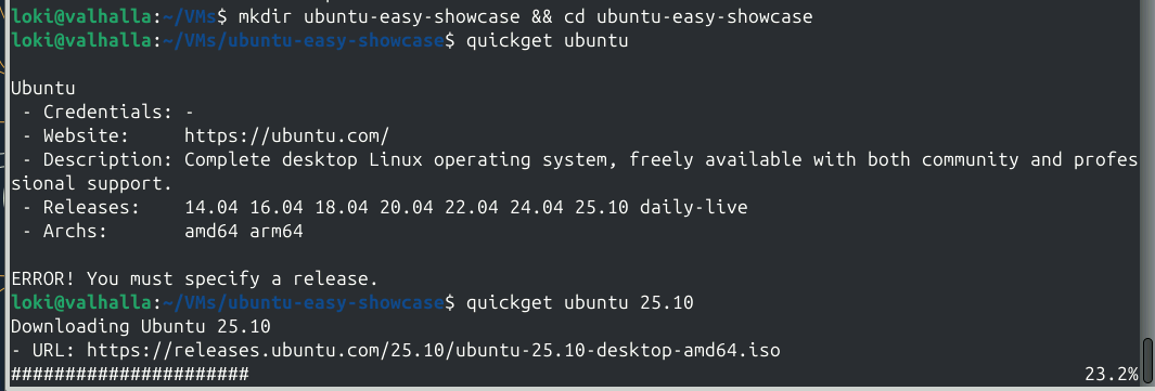 Running quickget ubuntu 25.10.